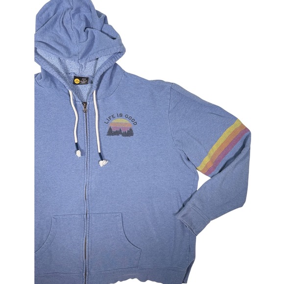 Life Is Good Tops - Life is Good Womens XXL Blue Full Zip Hoodie Rainbow Sleeve Sunset Graphic